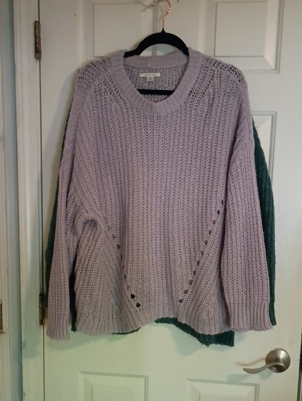 American Eagle Outfitters Lavender Open-Knit Crewneck Sweater